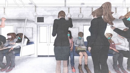 電車 ホーム ドア開く 人有り イラスト75 Wall Mural Hiro Studio