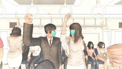 電車 車内コロナウイルス 人あり 満員電車 イラスト33 Business Wall Mural Busine Hiro Studio