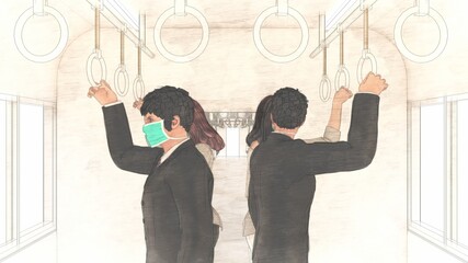 電車 車内コロナウイルス 人あり 満員電車 イラスト33 Business Wall Mural Busine Hiro Studio