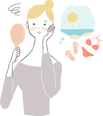 日焼けした肌に悩む女性	
