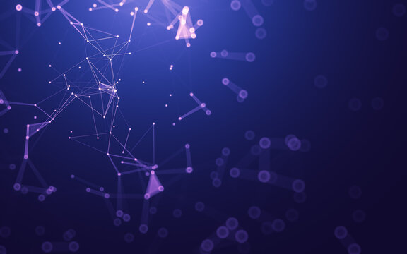 Abstract background. Molecules technology with polygonal shapes, connecting dots and lines. Connection structure. Big data visualization.