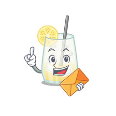 A picture of cheerful tom collins cocktail cartoon design with brown envelope