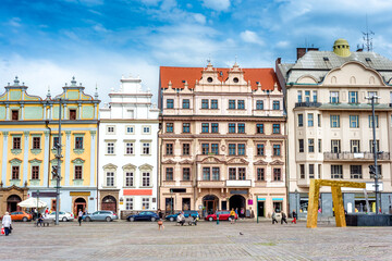 Fototapeta na wymiar Street scene in the in the main square of Plzen (pilse). Czech Republic