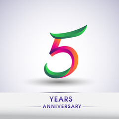5th anniversary celebration logotype green and red colored. ten years birthday logo on white background.