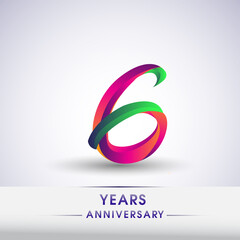 6th anniversary celebration logotype green and red colored. ten years birthday logo on white background.