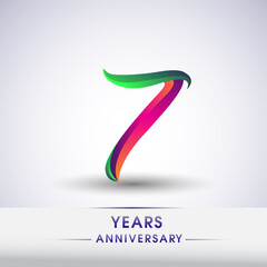 7th anniversary celebration logotype green and red colored. ten years birthday logo on white background.