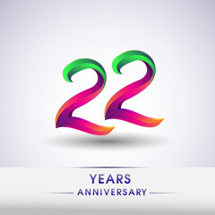 22nd anniversary celebration logotype green and red colored. ten years birthday logo on white background.