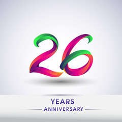 26th anniversary celebration logotype green and red colored. ten years birthday logo on white background.