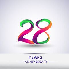 28th anniversary celebration logotype green and red colored. ten years birthday logo on white background.