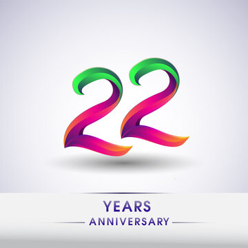 22nd anniversary celebration logotype green and red colored. ten years birthday logo on white background.