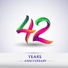 42nd anniversary celebration logotype green and red colored. ten years birthday logo on white background.