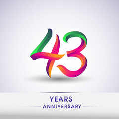 43rd anniversary celebration logotype green and red colored. ten years birthday logo on white background.