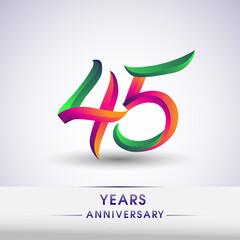 45th anniversary celebration logotype green and red colored. ten years birthday logo on white background.