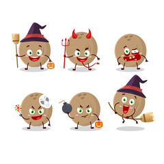 Halloween expression emoticons with cartoon character of brown coconut