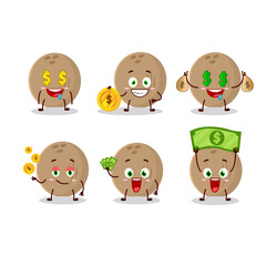 Brown coconut cartoon character with cute emoticon bring money