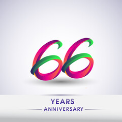 66th anniversary celebration logotype green and red colored. ten years birthday logo on white background.
