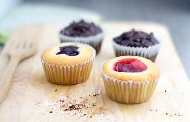 Homemade berry cupcake close up