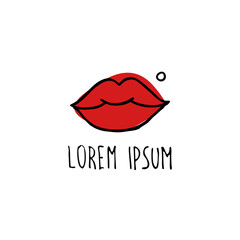 lips and beauty spot doodle icon, vector illustration