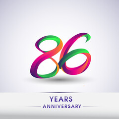 Naklejka premium 86th anniversary celebration logotype green and red colored. ten years birthday logo on white background.