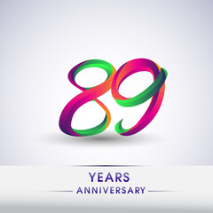 Obraz premium 89th anniversary celebration logotype green and red colored. ten years birthday logo on white background.