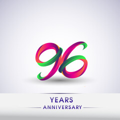 96th anniversary celebration logotype green and red colored. ten years birthday logo on white background.