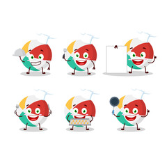 Cartoon character of beach ball with various chef emoticons