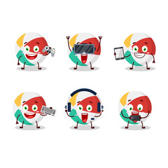 Beach ball cartoon character are playing games with various cute emoticons