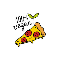 vegan pizza doodle icon, vector illustration