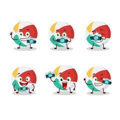 Photographer profession emoticon with beach ball cartoon character