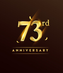 73rd anniversary glowing logotype with confetti golden colored isolated on dark background, vector design for greeting card and invitation card.