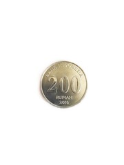 200 indonesian rupiah coin on soft white background. a coin from the republic of indonesia