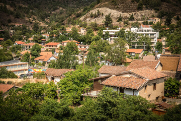 Fototapeta na wymiar Famous picturesque Mountain Village resort of Kakopetria. Nicosia district, Cyprus