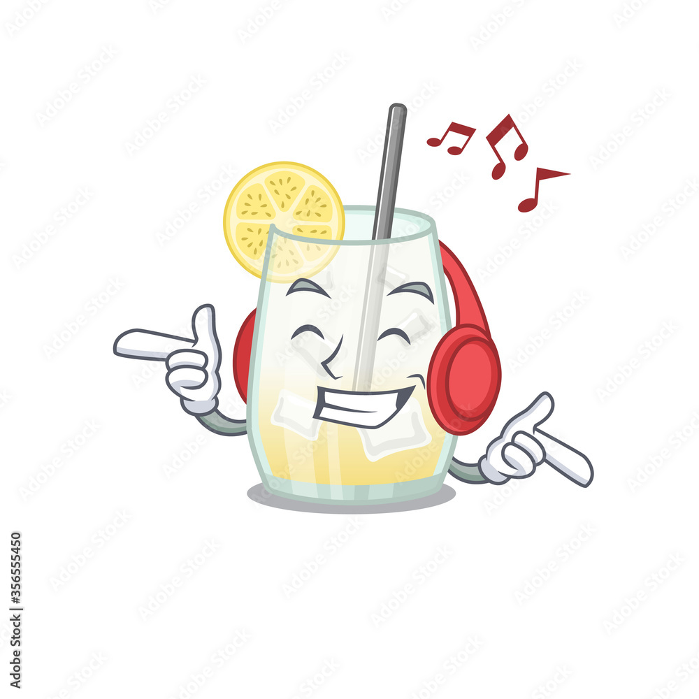 Wall mural tom collins cocktail cartoon design concept listening music on headphone