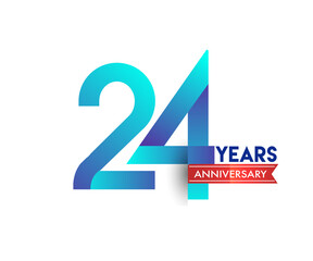 24th Anniversary celebration logotype blue colored with red ribbon, isolated on white background.