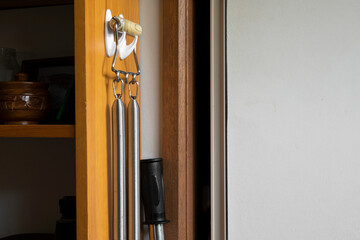 Basic home workout corner in typical male bed room.