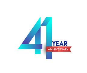 41st Anniversary celebration logotype blue colored with red ribbon, isolated on white background.