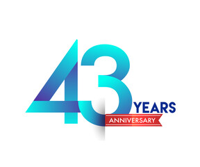 43rd Anniversary celebration logotype blue colored with red ribbon, isolated on white background.