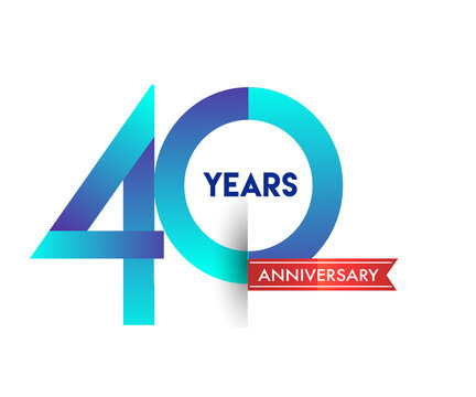 40th Anniversary celebration logotype blue colored with red ribbon, isolated on white background.