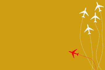 Airplanes and a red one symbolizing a different approach on yellow background.
