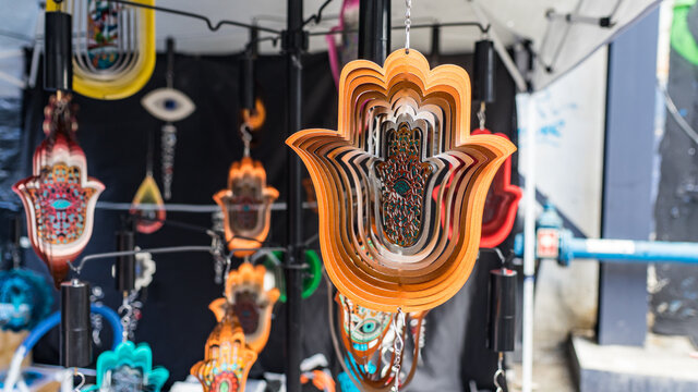Hamsa is a palm-shaped amulet. Tel Aviv, Israel.