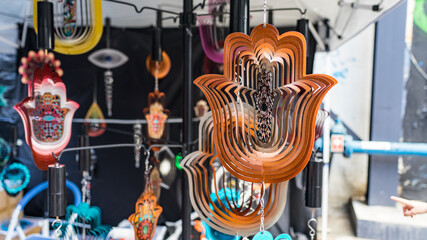 Hamsa is a palm-shaped amulet. Tel Aviv, Israel.