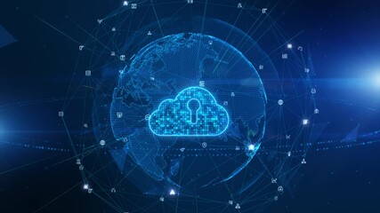 Digital Cloud Computing of Cyber Security, Digital Data Network Protection, 5g High Speed Internet Connection of Internet of Things IOT, Future Technology Network Background Concept.