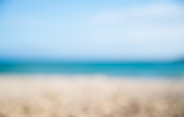 Fototapeta na wymiar tropical beach and blue sky blur image for background.