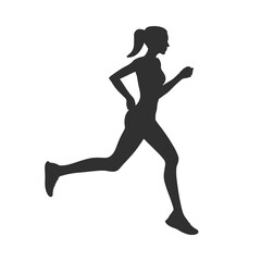 Fototapeta na wymiar Silhouette of a running slender fit young woman. Isolated vector.
