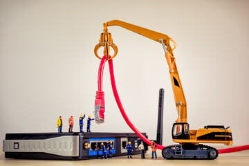 Network engineers setting up a network connection