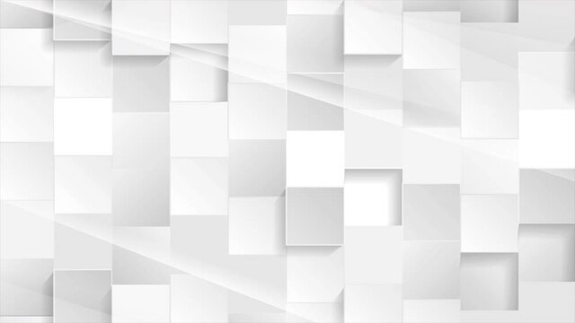 Abstract tech motion background with grey white glossy mosaic squares. Video animation Ultra HD 4K 3840x2160