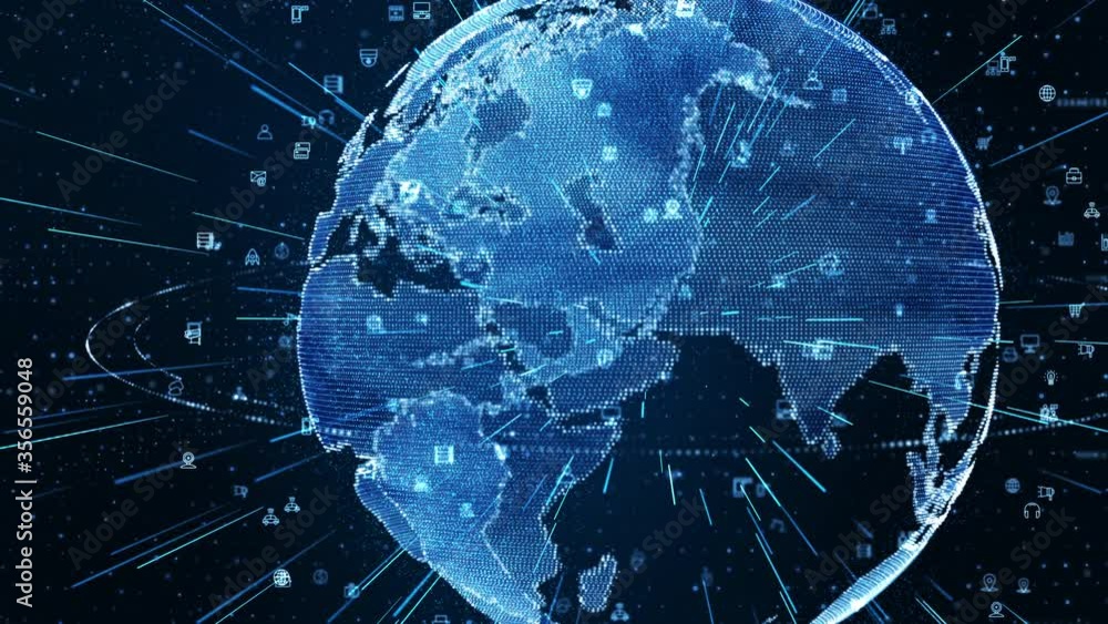 Aufkleber digital data network connections with icon of global communication. high-speed connection data analy