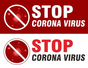 STOP CORONA VIRUS ISOLATED ON RED AND WHITE BACKGROUND. VECTOR ILLUSTRATION