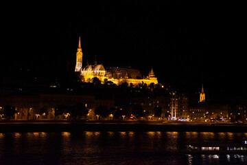 Fototapeta na wymiar View landscape and cityscape of Budapest old town and Budapest Castle Hill or Buda Castle Royal Palace with Danube Delta river and Budapest Chain Bridge in night time in Budapest, Hungary
