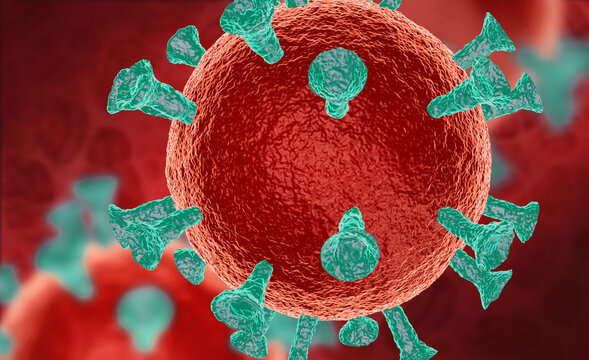Illustration of virus cells or bacteria molecule under microscope. Abstract 3d illustration corona virus cells.Pathogen respiratory influenza. Flying Covid virus cells